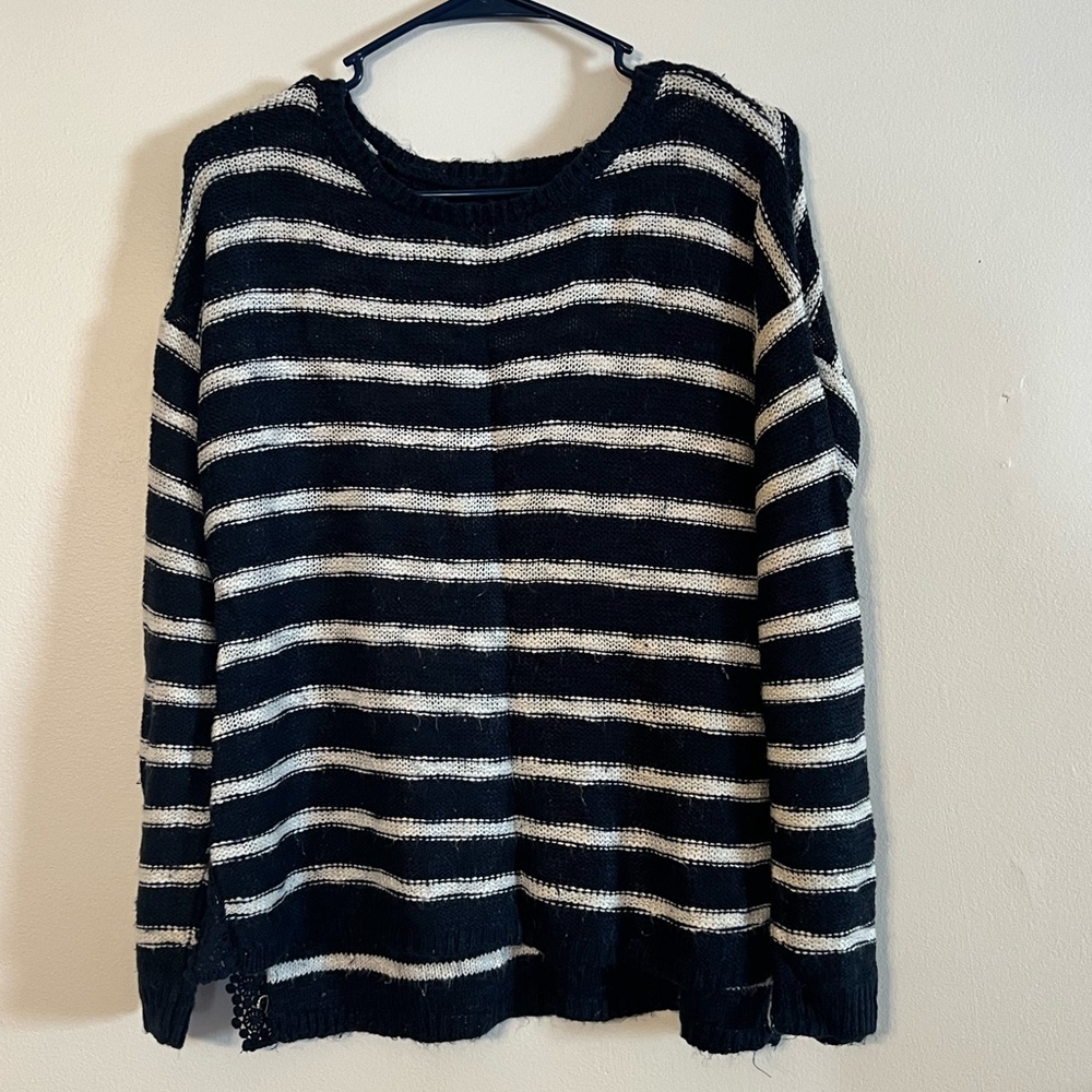 New Directions Women’s Blue and White Striped Long Sleeve Sweater, Size Small